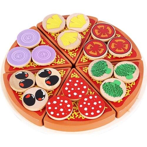 Baby Wooden Toys Real life Wooden Pizza play cutting Pizza Food Kitchen Toys Kids toys Wooden fruit cooking Toy for children