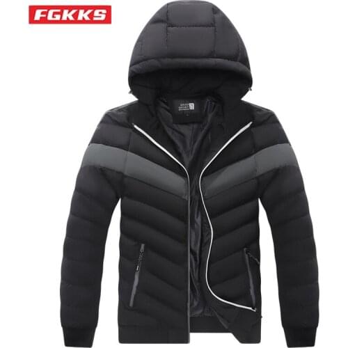 FGKKS New Fashion Winter Parka Men Detachable Hooded Warm Cotton-padded Jacket Men Thickened Zipper Windproof Jacket