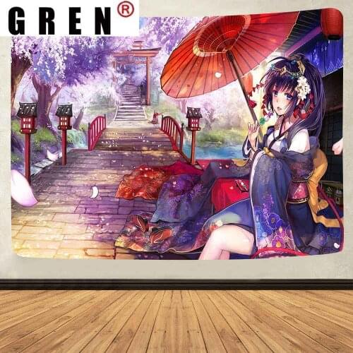 GREN Tapestry Cherry Blossom Tree Trippy Japanese Style Forest Tree Backdrop Wall Hanging Tapestries for Living Room Home Decor