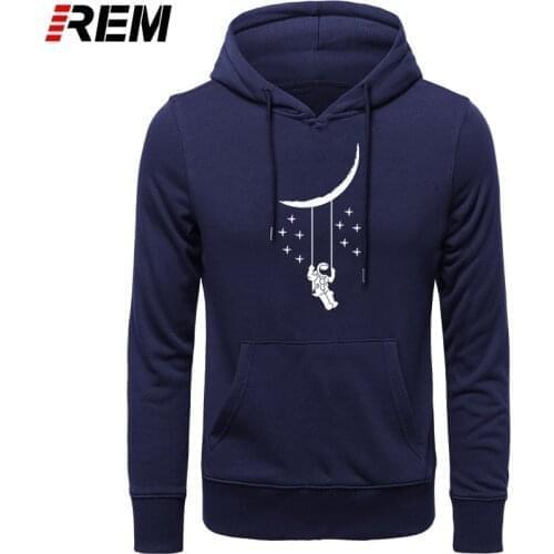 REM Astronaut Exploring Moon Swing Under Planet Creative Funny Design Cotton Size long Sleeved Hoodies, Sweatshirts
