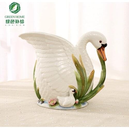 Ceramic creative white swan flowers vase pot home decor crafts room wedding decorations handicraft porcelain figurines
