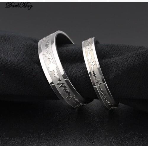 DarkMag 1Pcs Classic Titanium Steel Ring Electrocardiogram Wave heartbeat Wedding Couples Ring Bijouterie for Man Woman Gift