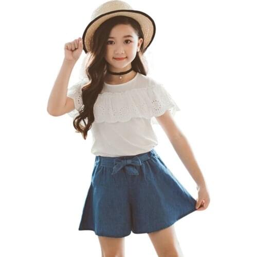 Girls Clothing Sets 2019 Summer Cotton Kids T-shirts Top + Shorts Suit Kids Clothes Fashion Girl Clothes 4 6 8 10 12 Years