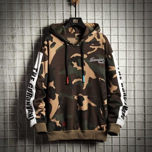 Spring And Autumn Style Korean Fashion Autumn Camouflage Loose Popular Logo Jumper Jacket Men Hooded Hoodie Large Size Coat
