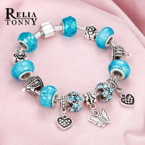Metal Jewelry European Charm Bracelet Crown Starfish Turtle Beads Heart Butterfly Original Fit Bracelets for Women Gifts