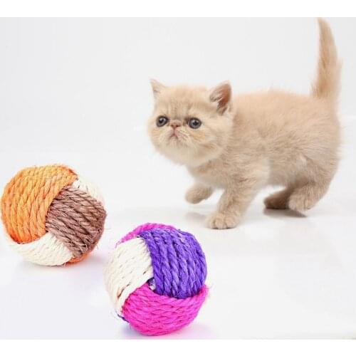 Cute Three Color Weave Ball Shape Cat Toy Kitten Pet Interactive Playing Teaser cat toy