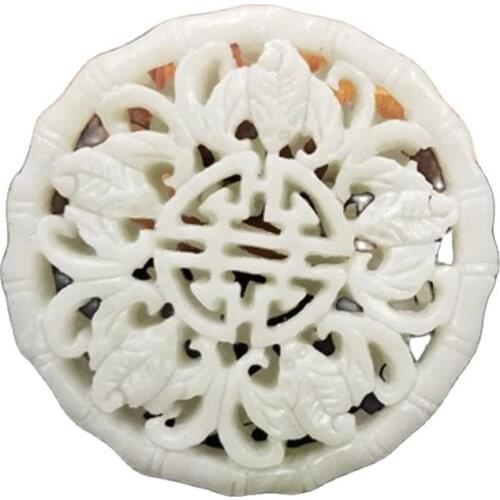 Natural jade, Lantian jade, five blessings, longevity pendant, double-sided carving, openwork, five blessings pendant, jade bran