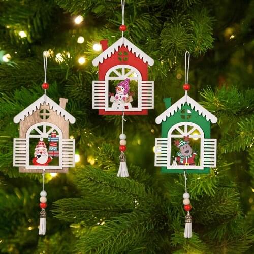New Year 2022 Christmas Tree Or Room DecorationTassel House Wooden Pendant DIY Surprise Gift