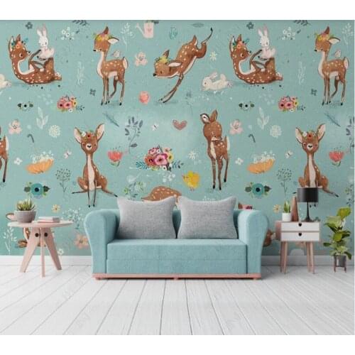Custom papel parede minimalist cute cartoon elk rabbit childrens room for living room bedroom decoration wallpaper