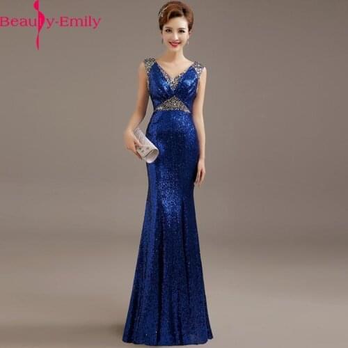 2020 Charming V Neck Tank Sleeve Evening Dress Long Heavy Sequined Sleeveless V Back Red Formal Party Dress 8 Colors Available