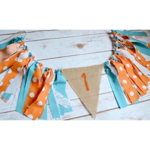 Orange polka dots bunting baby First Party Highchair Bunting 1st unisex Burlap baby Room garland one birthday party Wreath