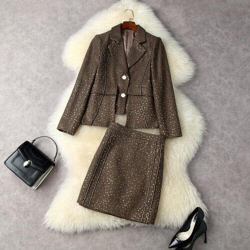 Autumn 2022 womens wear for Europe and the United States Single-breasted jacket long sleeves Sequined skirt Fashion tweed suit