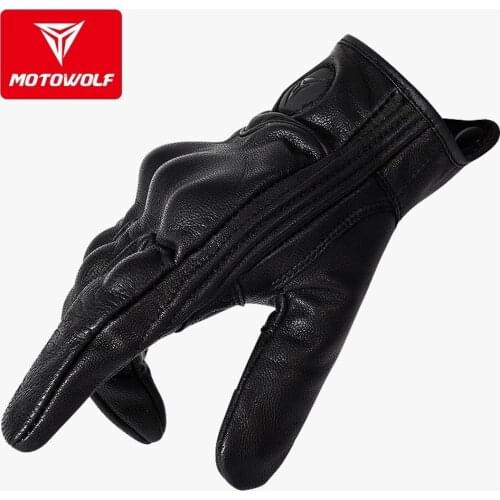Motowolf Motocycle Unisex Retro Perforated Touch Screen Real Sheepskin Leather Glove summer Waterproof/Breathable Protect gloves
