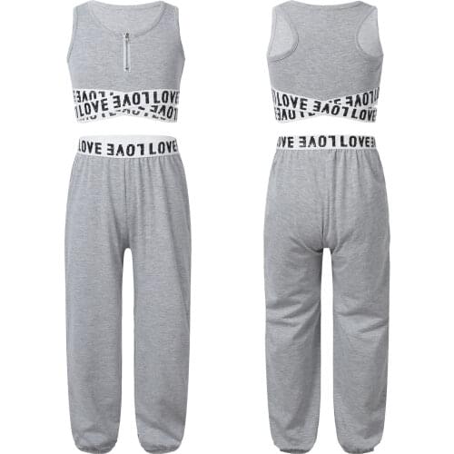 Girls Sport Tracksuits Gymnastics Dancewear Stretchy Tank Crop Top + Pants Yoga Set for Sports Workout Fitness Outfit Activewear