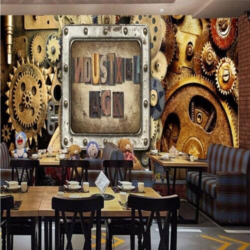 Drop Shipping Wallpaper 3d Custom European American Brick Wall Industrial Machinery Gear Bar Cafe Background Wallpaper Mural