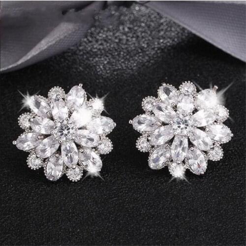 Luxury Flower Lab Diamond Stud Earring Real 925 sterling silver Jewelry Engagement Wedding Earrings for Women Bridal Party Gift