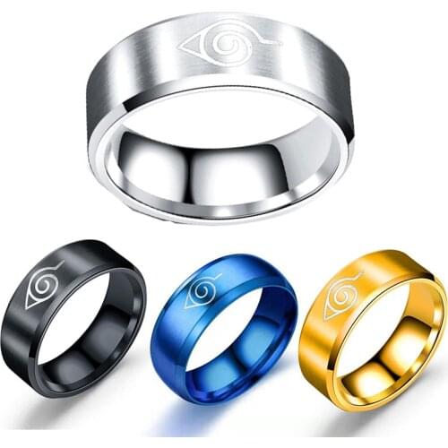 Konoha Logo Black sliver Stainless Steel Ring Leaf Ring Village Symbal Sign Rings Men Women Anime Jewelry Finger Ring