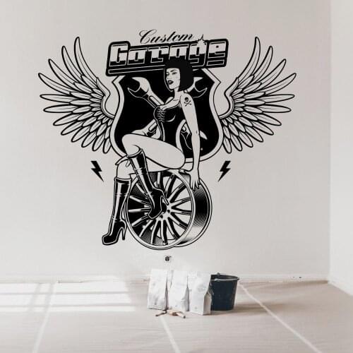 Sexy Woman Custom Garage Silhouette Wall Sticker Car Service Garage Workshop Wall Art Decoration A001423
