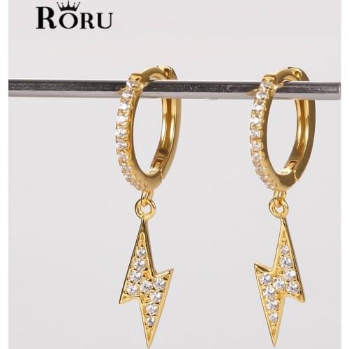 Fashion Korean Genuine 925 Sterling Silver Zircon Crystal Shiny Lightning Hoop Earrings for Women Men Punk Rock Jewelry Gift