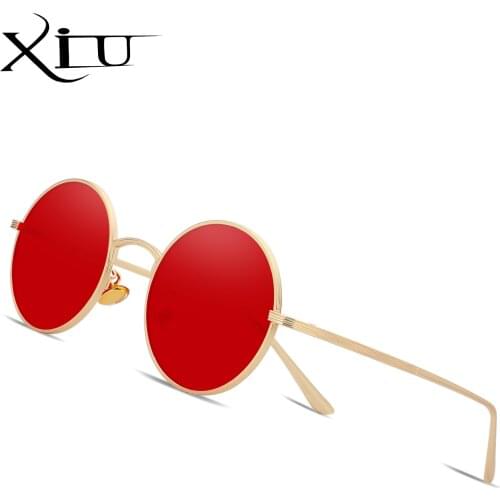 XIU Gold Round Metal Frame Sunglasses Men Retro 2020 Summer Style Women Red Lens Sun glasses Unisex Yellow Pink Black UV400