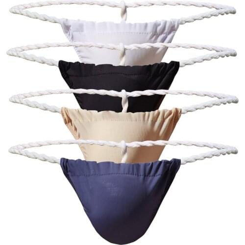4PCS/Lots Sexy Men Thong G-string Jock Strap Ice Silk Bugle Pouch Gay Panties Fundoshi Japanese Sumo Rope Underwear Tanga Bikini