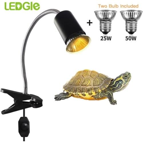 LEDGLE 25W 50W Reptile Heat Lamp Adjustable Temperature Clip Lamp UVA UVB E27 Bulb Basking Lamp for Reptile Turtle Pet Aquarium
