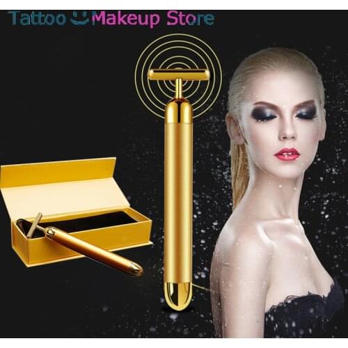 Golden Vibration Face-lifting Massager Pulse Massage Roller Stick V Face Plastic Facial Lifting Tool Tightening Remove Wrinkles