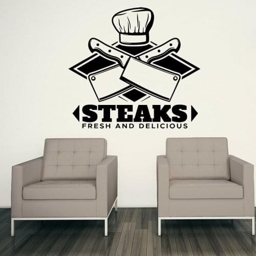 Logo Wall Decal Steak Fresh Delicious Beef Door Window Vinyl Stickers Best Meat Restaurant Kitchen Interior Decor Wallpaper E799
