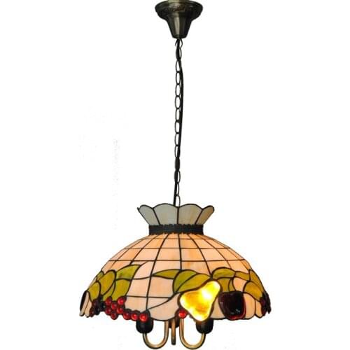 Tiffany Style Baroque Fruits Stained Glass Hanging Lamp 3 Lights European Shell Pendant Light Bar Cafe Restaurant Lighting PL615