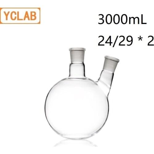 YCLAB 3000mL 24/29 Distillation Flask Oblique Shape with Two Necks Standard Ground Mouths Distilling Round Bottom
