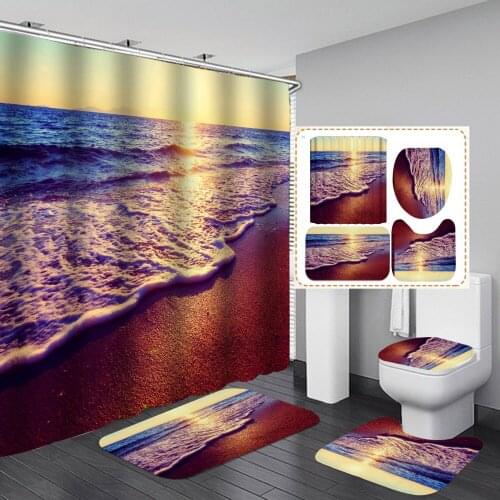 Sunset Beach Shower Curtain Sea Romantic With Non Slip Rug Mat Bathroom Curtain Waterproof Polyester Home Decor 180x180 Gift