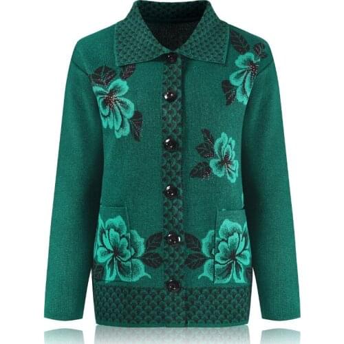 Fashion Spring Autumn Outerwear Women Flower Printing Design Button Single-breasted Sweater Cardigan Knitted Sweaters Jacket Top