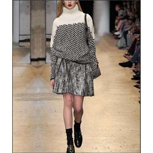 High-necked White Tweed Sweater Women Winter Spring Thick Loose Sweater Skirt Sets Warm Long Sleeve Casual Womens Sets SO5571