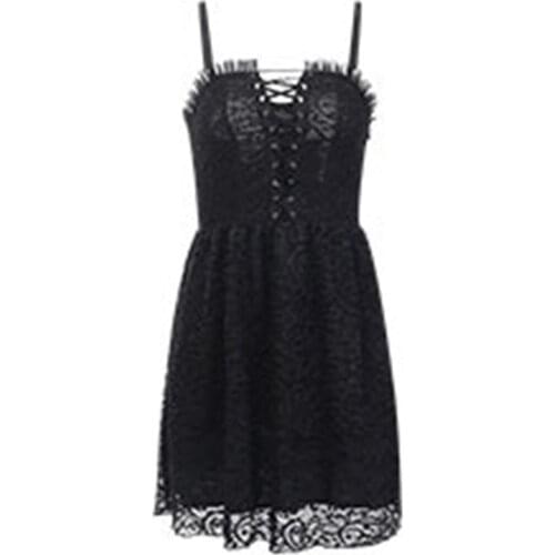 Ruibbit Sexy Vintage Dress Women Spaghetti Strap Black Dress Gothic Lace Hollow Out Lace Up Mini Party Dress Female Streetwear