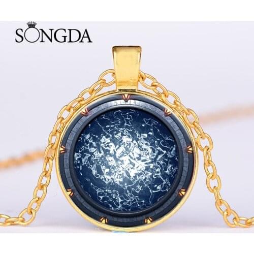 Stargate Portal Atlantis Necklace Galaxy Universe Space Nebula Art Picture Glass Cabochon Pendant Necklace Drama Souvenir