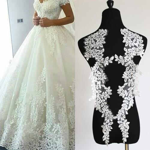 1Pair 43X17cm Delicate Sequins Wedding Veil Head Ornaments Lace Applique Lace Trim Dress DIY Lace Accessories BD0564