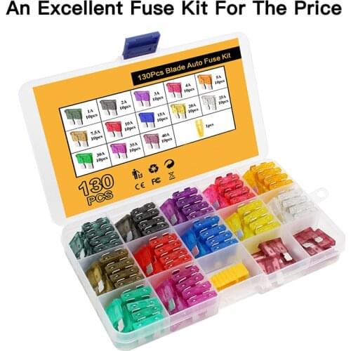 130pcs Standard Blade Car Fuse Assortment,1A 2A 3A 4A 5A 7.5A 10A 15A 20A 25A 30A 35A 40A Car Fuse Set diy Electronic Pack