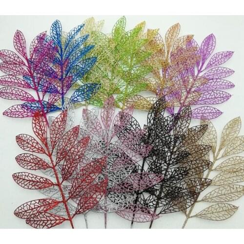 20pcs 40*19cm Glitter Powder Leaf Branch For Flower Arrangement Christmas Party Home Wedding Garden Decoration