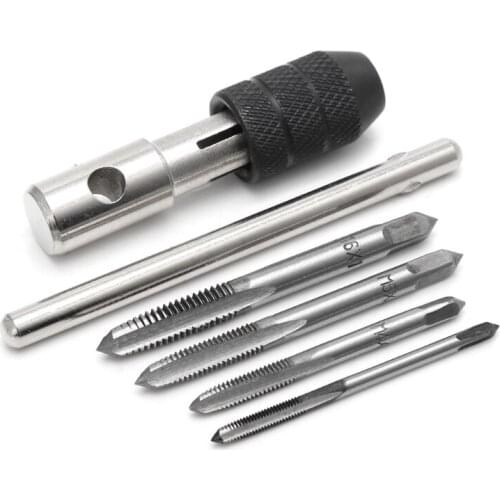 5pcs/Set T Type Machine Hand Screw Thread Taps Reamer M3/M4/M5/M6 Tap Set With Twist Drill Bits And Wrench