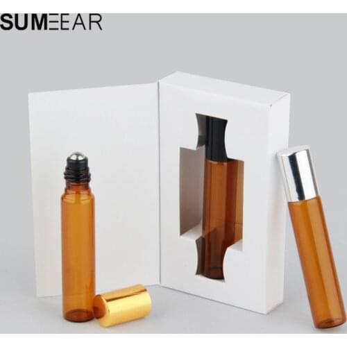 50Pieces/lot 10ml Mini Perfume Bottle Packing box amber Glass Roll On Essential Oil Vial Empty Perfume Sample Bottle