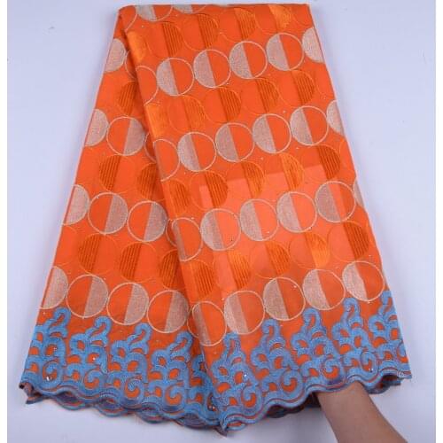 African Dry Lace Fabric Swiss Voile With Stones Swiss Cotton Lace High Quality 2019 Orange Lace Fabrics For Wedding Dress 1609
