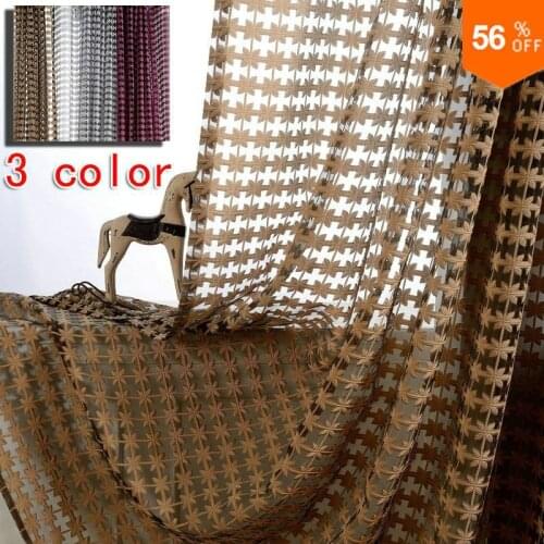 Free shipping wholesale 3 colors pattern embroidery finished tulle sheet modern curtains on hook cortina