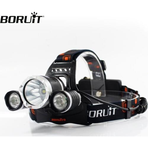 BORUiT RJ-3000 XM-L2 LED Headlamp 3000LM 4-Mode Waterproof Headlight USB Rechargeable 18650 Head Torch for Camping Hunting