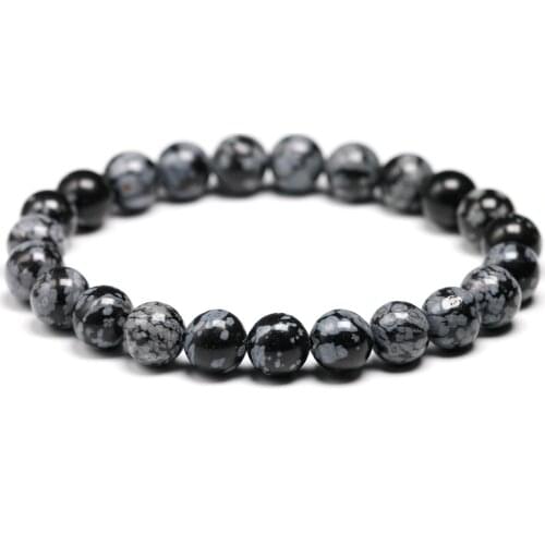 Natural A Grand Snowflake Obsidian Bracelet Chakra Wrist Mala Beads Jewelry Men Women Protection Courage Bracelet Gift