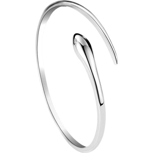 925 Sterling Silver Snake Bangles/Cuff Bracelet For Women/Girls Fashion Simple Open Adjustable Smooth Snake Twined Bangles