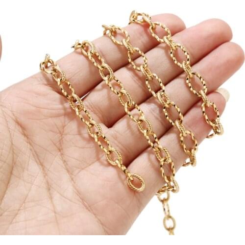 1 Meter 7mm Width Stainless Steel Gold Plated Heavy Circle Rolo Chain Textured Chunky Chains For Punk Rock DIY Jewelry Making