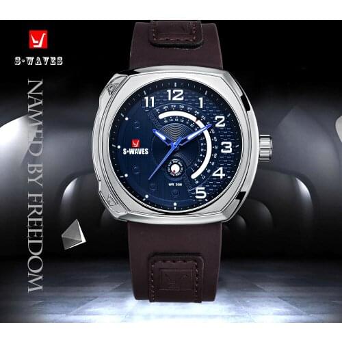 Silver Blue Quartz Watch Men Luxury Water Resistant Leather Montre Homme Unique Mens Watches Fashion SWAVES Wristwatch Mens