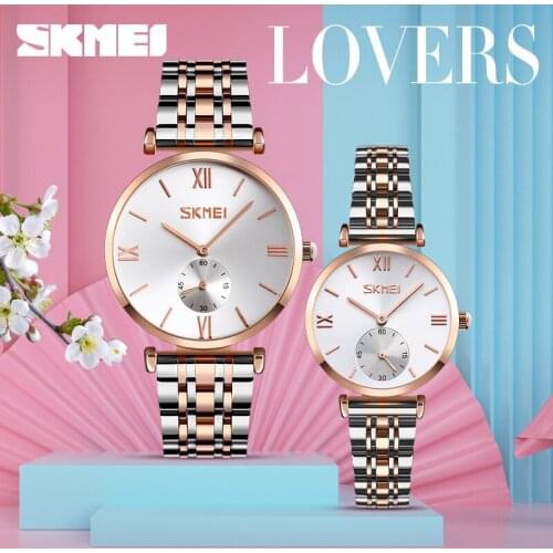 SKMEI Ultra Thin Watch Men Women Fashion Dial Quartz Couple Wristwatches Stainless Steel Ladies Mens Watches regalo hombre 9198