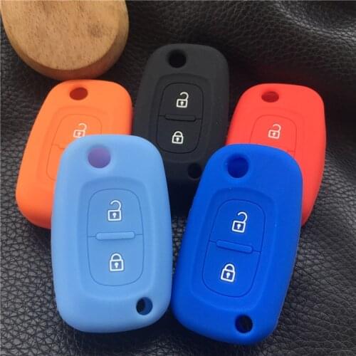 Silicone rubber car key case coverholder for Renault Clio Megane Duster Sandero Kangdoo Captur Twingo 2Buttons folding key case