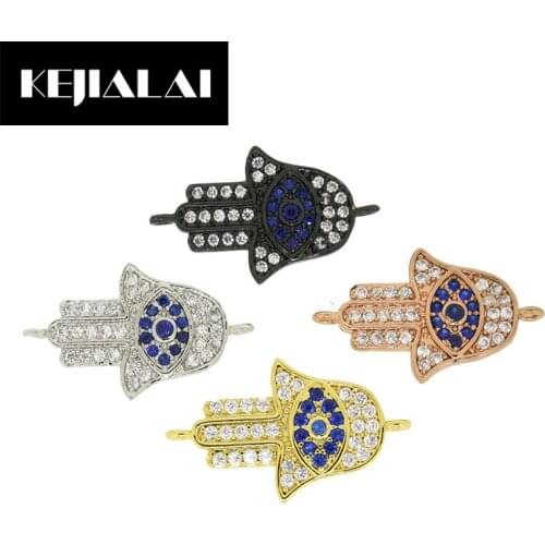Dankaishi Hamsa Hand Charm Connector for Jewelry Making DIY Bracelet Gold Color Accessories Pave with Full Cubic Zirconia Crysta